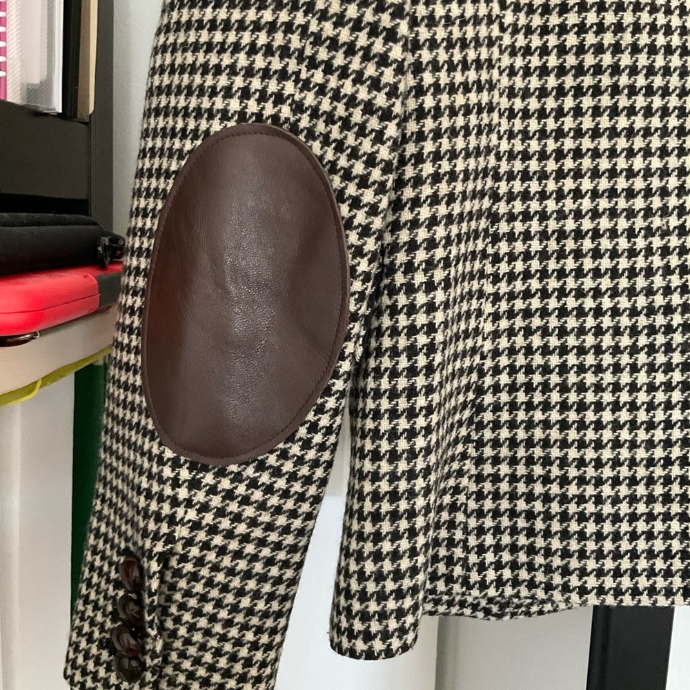 EUC J. Crew Women's Houndstooth Blazer in Black and Cream 100% Wool - Picture 7 of 12